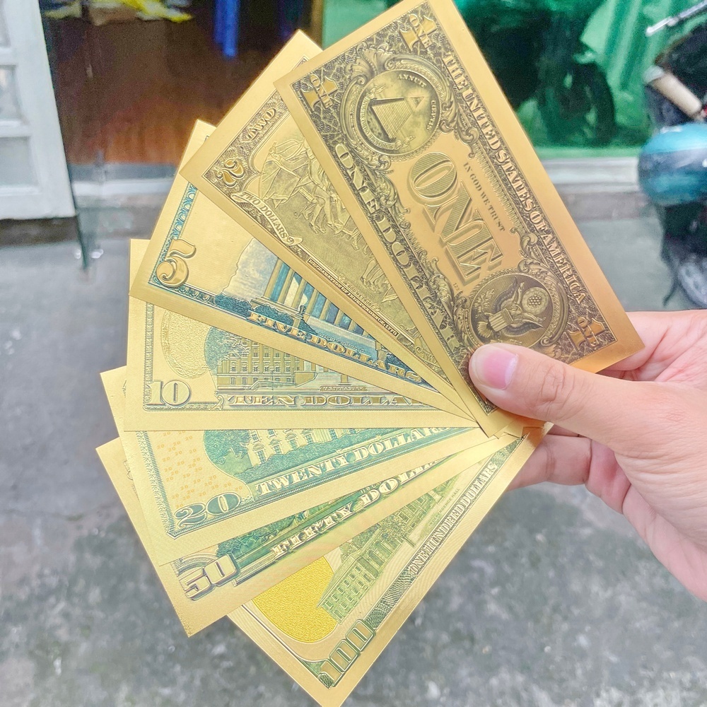 Bộ 7 tờ đô từ 1 - 100 usd may mắn, phong thuỷ, chất liệu plastic