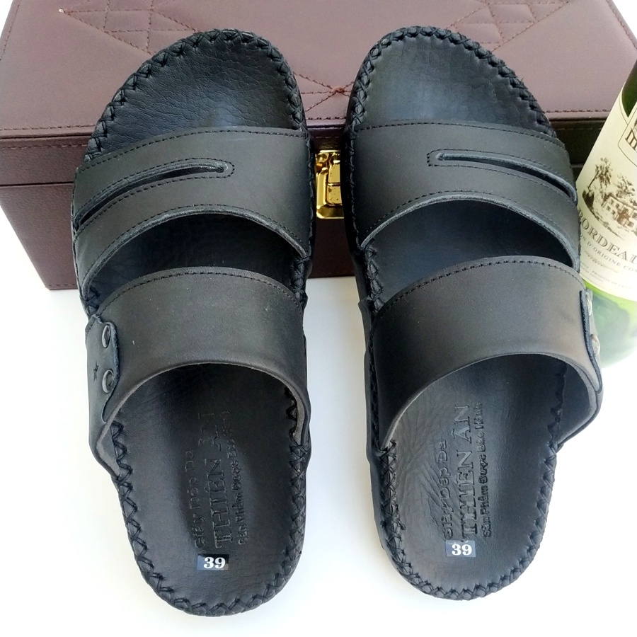 Dép da nam quai chéo đẹp cao cấp thời trang MBK AT71