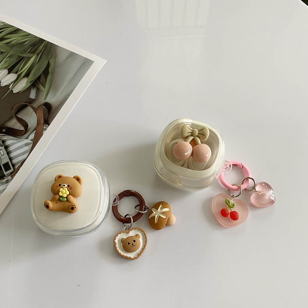 Vỏ Bảo Vệ Hộp Sạc Tai Nghe Samsung Galaxy buds live / buds2 / buds Pro / buds2 Pro Bằng Silicon Mềm Trong Suốt Kèm Móc Khóa Hình Gấu Dễ Thương