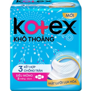 Băng vệ sinh Kotex khô thoáng 3 kêt hợp chống tràn siêu mõng cánh gói 8 miếng
