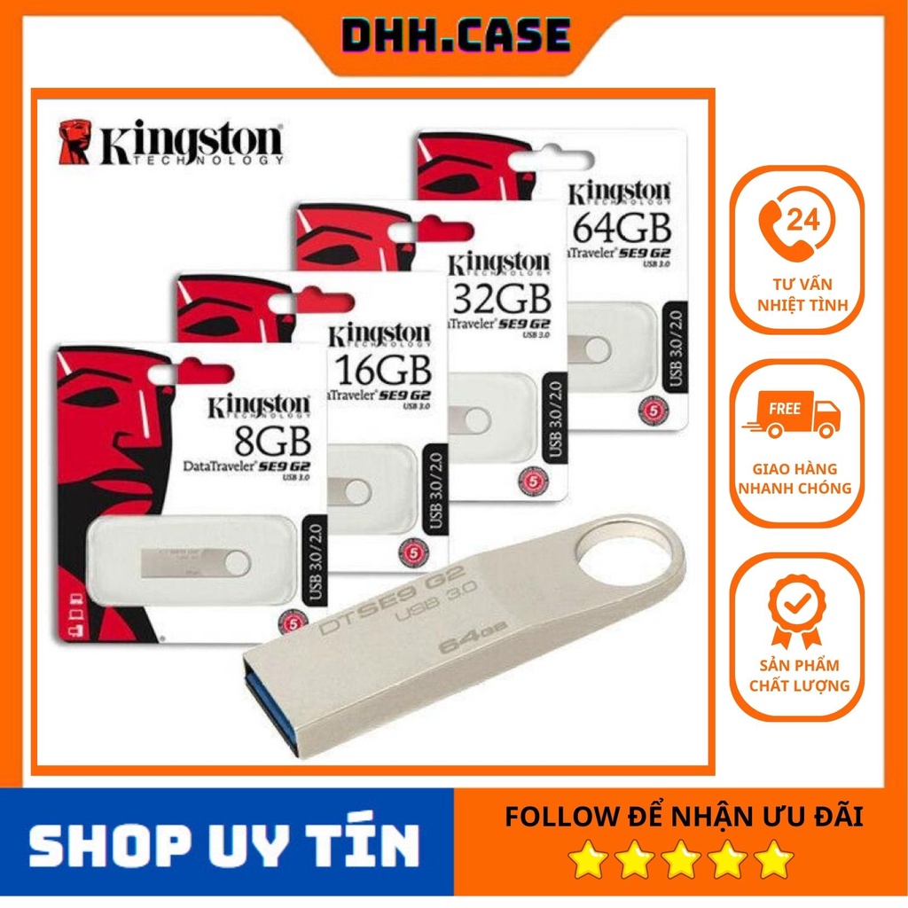 Usb Kingston SE9 4G/8G/16G/32G/64G/128G Nhỏ Gọn Chống Nước Bảo Hành 5 Năm 1 Đổi 1
