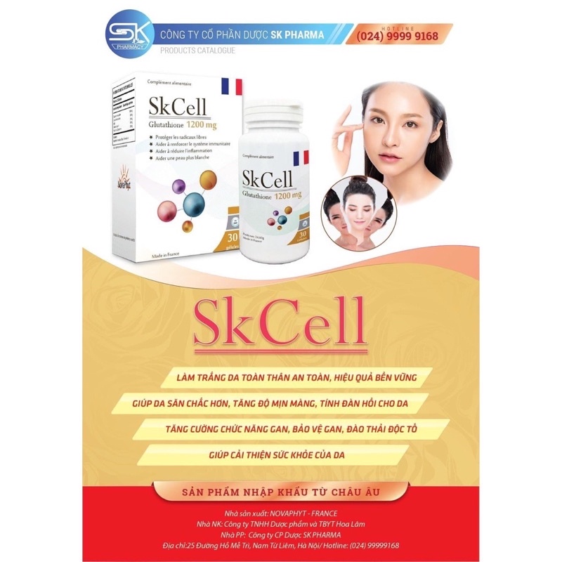 [CHÍNH HÃNG] viên uống trắng da pháp glutathion SK Cell plus hộp 30v BS AN