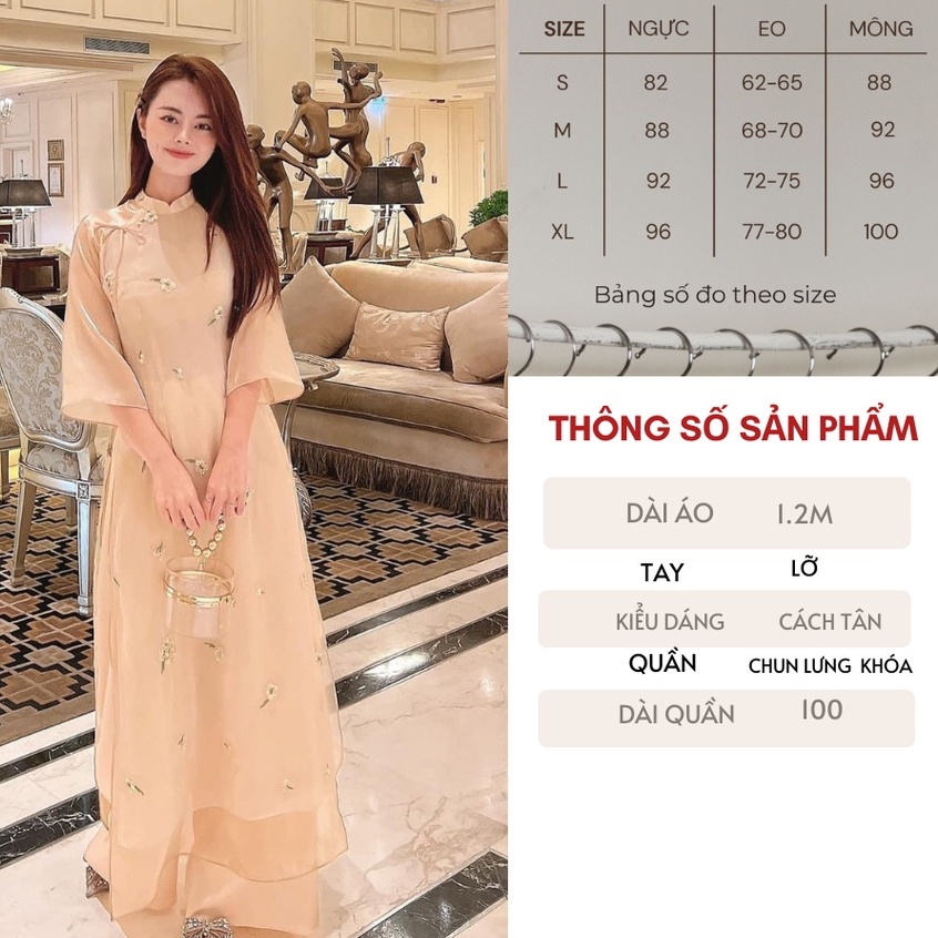 Áo dài " Cúc Chi " áo dài cách tân voon tơ Thêu hoa nhí 4 tà cao cấp