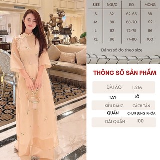 Áo dài " Cúc Chi " áo dài cách tân voon tơ Thêu hoa nhí 4 tà cao cấp