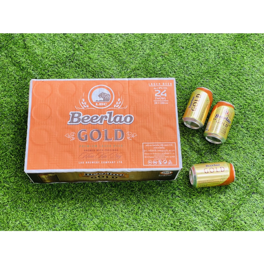 Bia Lào gold lager , 5% uống đầm, êm dịu, 1 thùng 24 lon 330ml