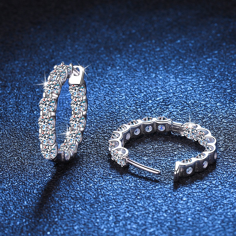 Kim Cương Nhân Tạo Moissanite (3mm *26) Bông tai nữ 925 bạc 1.3+1.3 carat D màu mosan khoan có thể đo lường bút khoan vòng đầy bông tai khoan