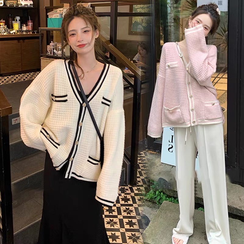 Áo khoác len cardigan nữ tay dài cổ V form dáng vừa vặn·dệt kim mềm mịn phong cách Ulzzang Hàn Quốc trẻ trung