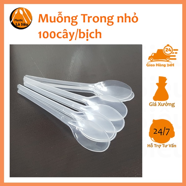 100 Cây Muỗng Nhỏ Trong Nhựa Dùng 1 Lần Giá Rẻ, Muỗng Nhựa Trong Ăn Kem, Gia Vị, Sữa Chua, Bánh Lăn