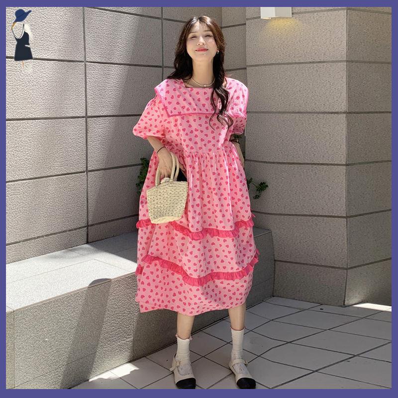 Váy babydoll đầm babydoll Đầm Nữ Dáng Rộng Cổ Hải Quân In Họa Tiết Trái Tim Dễ Thương Phong Cách Nhật Bản Thời Trang Cho Nữ