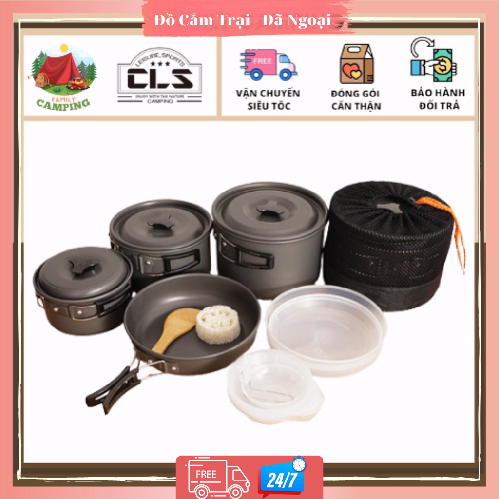 Bộ nồi chảo 13 món ngoài trời bộ nồi cắm trại di động 5-6 người bộ dụng cụ nấu ăn chống dính DS-500