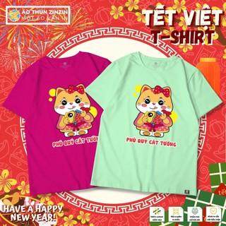 Áo thun tết mèo thần tài cổ tròn 100 phần trăm cotton 4 chiều mềm mịn, thoáng mát, thấm hút mồ hôi (mẫu 25)