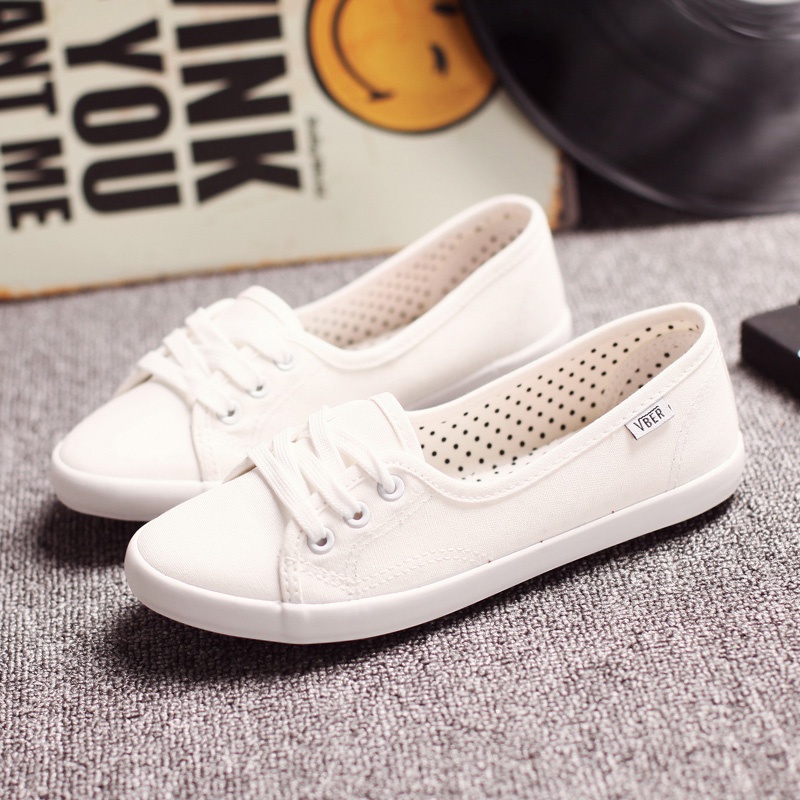 Giày Lười Vải Canvas Đế Bằng Màu Trắng Cỡ Nhỏ Thời Trang Xuân Hè 24H Cho Nữ