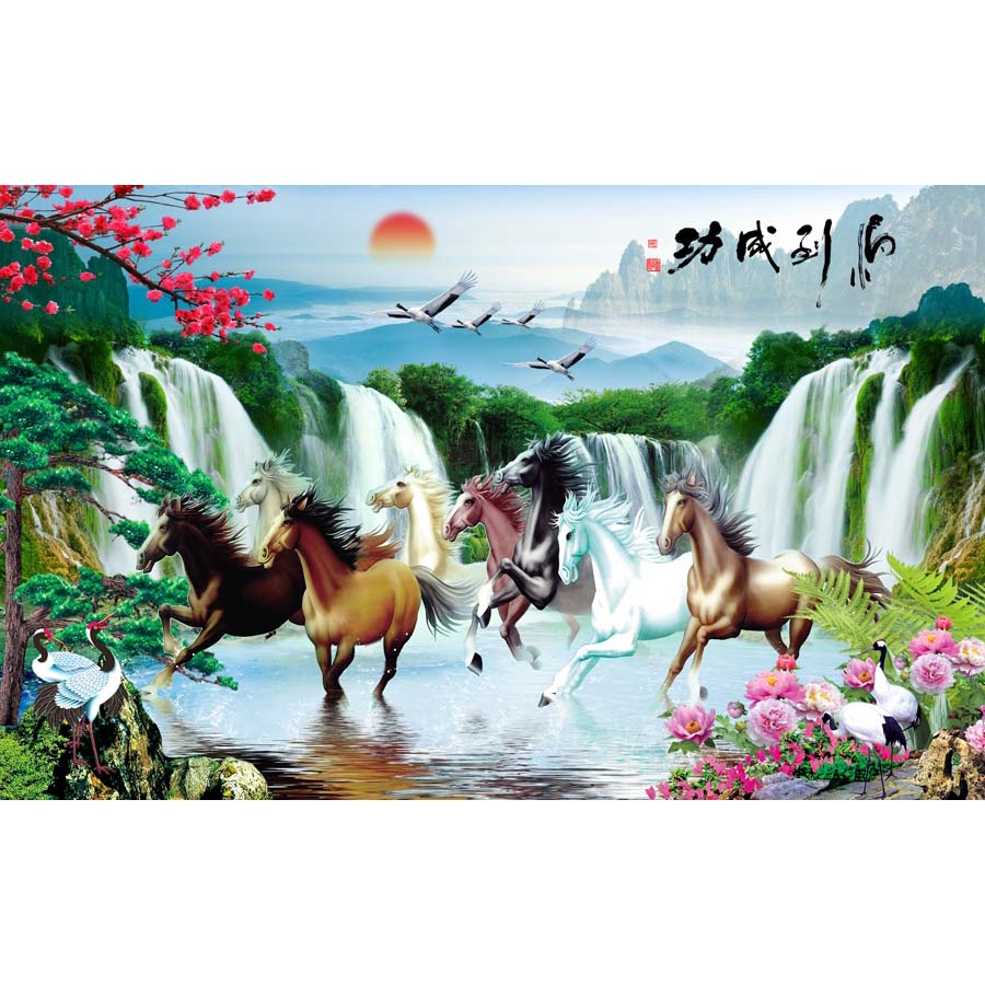 Tranh Dán Tường 3D Mã Đáo Thành Công giành cho phòng làm việc, phòng khách phong thuỷ