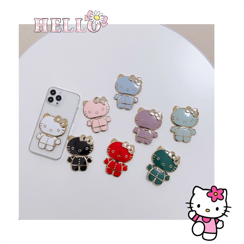 Giá Đỡ Điện Thoại Di Động Milai Hình Mèo Hello Kitty Mạ Điện Sáng Tạo Có Thể Gập Lại Để Bàn