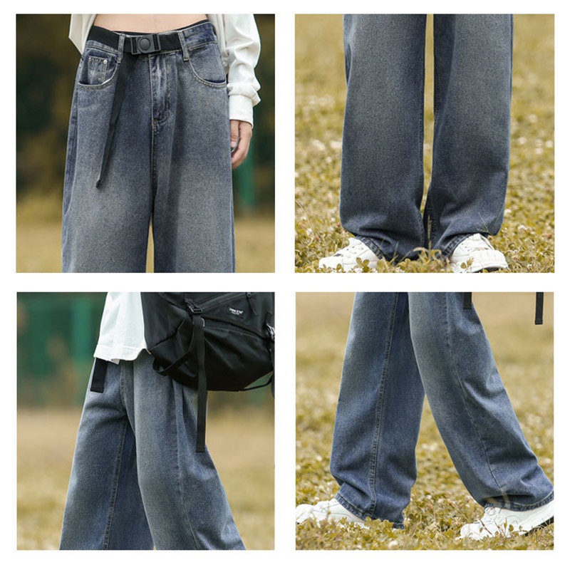 Quần jean nam AOKANG dáng dài ống rộng thời trang vintage