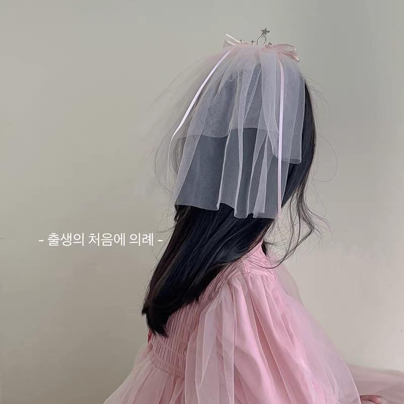 Kẹp nơ vương miện đuôi voan ngắn  dài 28-30cm  cho bé