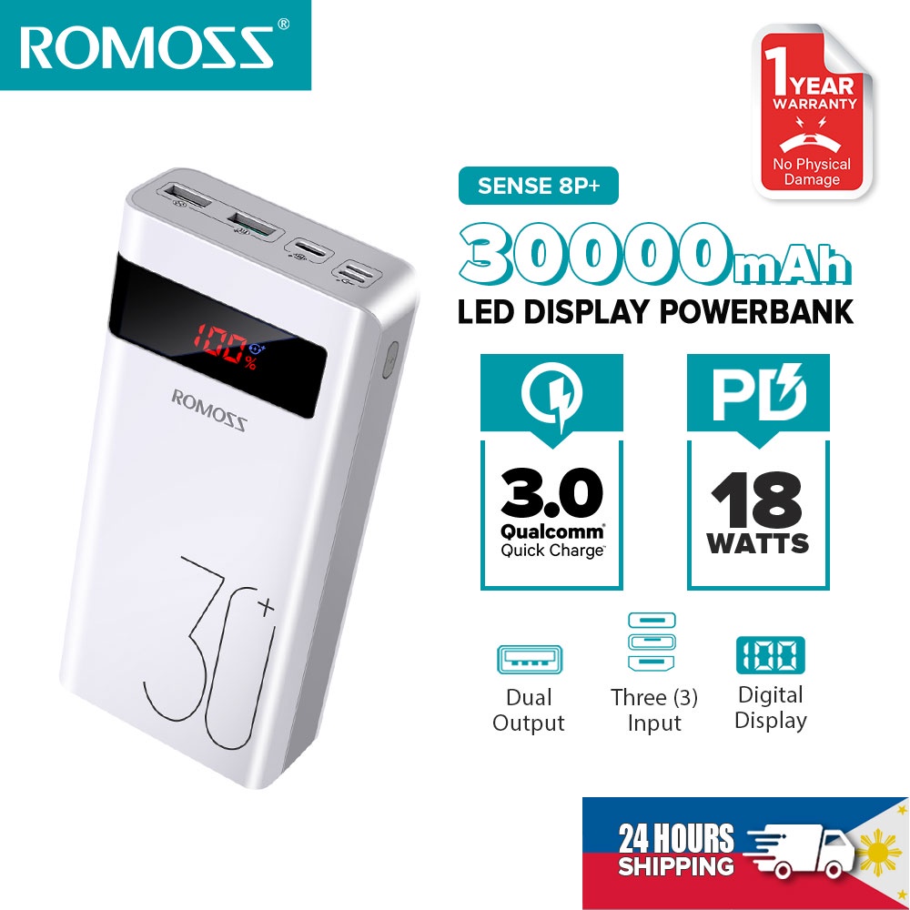 Sạc dự phòng ROMOSS Sense 8P Plus 30000mAh Type C 18W Type C 18W sạc nhanh hai chiều