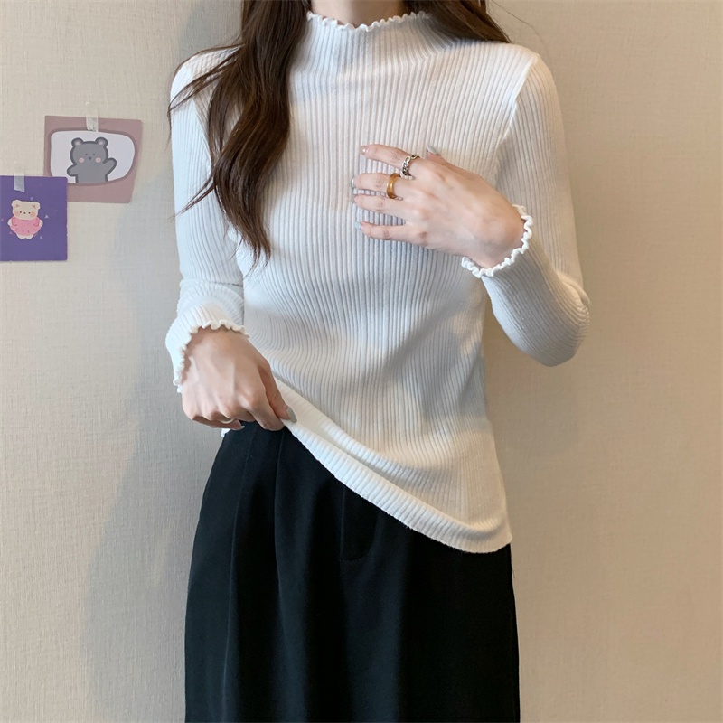 Áo Sweater Dệt Kim Cổ Lọ Tay Dài Màu Trơn Thời Trang Mùa Thu Đơn Giản