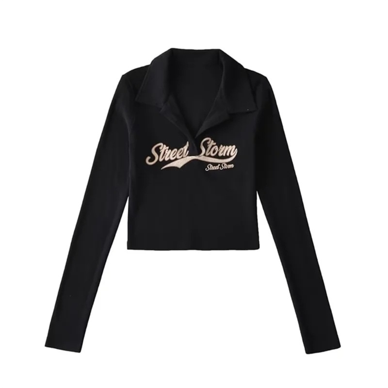 Áo Croptop Dệt Kim Cổ V Dáng Ôm In Chữ Kiểu Vintage Xinh Xắn Cho Nữ