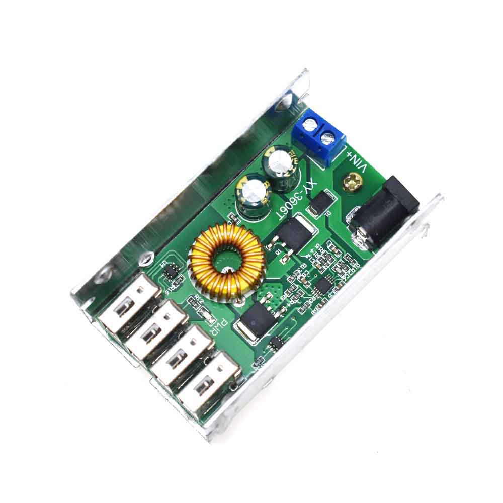 Mô Đun Hạ Áp DC-DC 9V 12V 24V 36V Sang 5V 5A 4 USB Kèm Vỏ Nhôm Chuyên Dụng