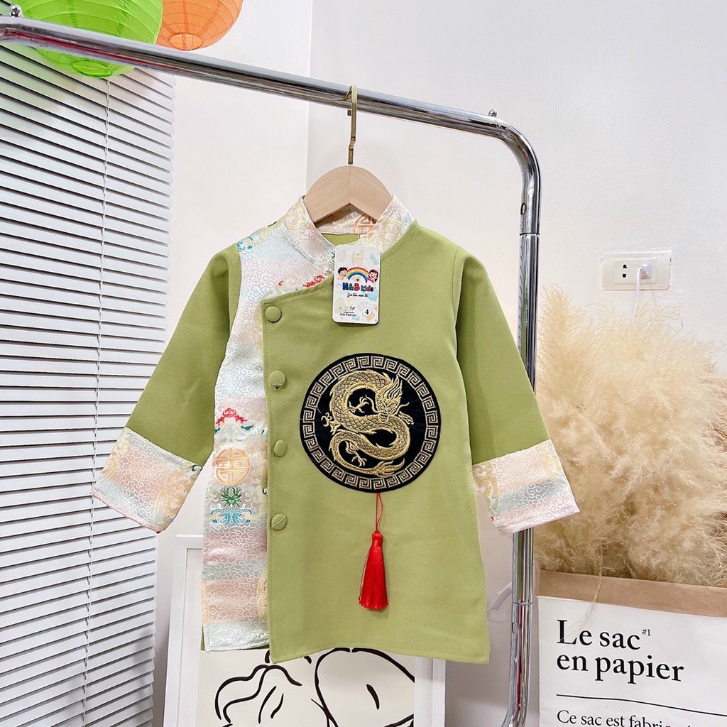 Áo Dài Cách Tân Bé Trai Size Nhỏ Chất Nhung Cao Cấp Mẫu Mới Tết 2023