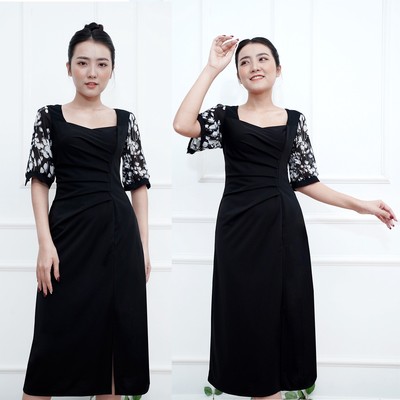 GOTI - Đầm Trung Niên Nữ Cao Cấp Vải Thun Co Giãn Tốt Cho Mẹ Dự Tiệc U50 U60  3308