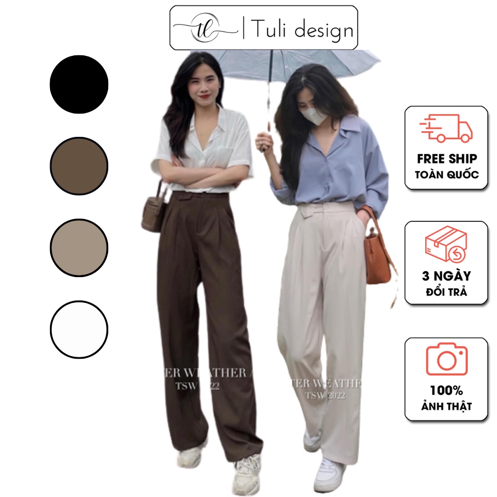 Quần suông ống rộng túi nắp tam giác CÚC GIỮA xếp ly hông QA19 - Tuli design