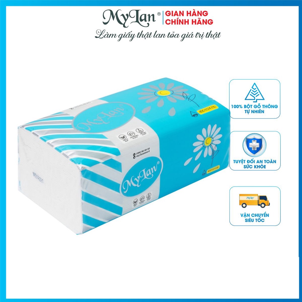 THÙNG 20 gói, giấy rút cao cấp Mylan hoa cúc 4 lớp, 100 tờ/gói