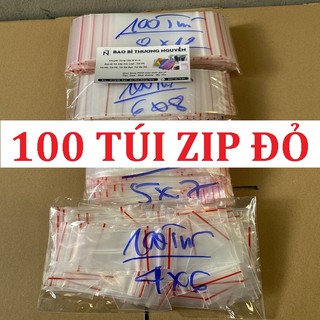 100 Túi zipper chỉ đỏ, Khóa zip chắc chắn, Túi dày đẹp, Dùng đựng linh kiện, bột các loại