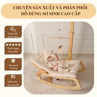 Ghế bập bênh chân gỗ đa năng rocking chair ome 2022 cho bé nằm ngủ, thư giãn, ghế rung cho bé