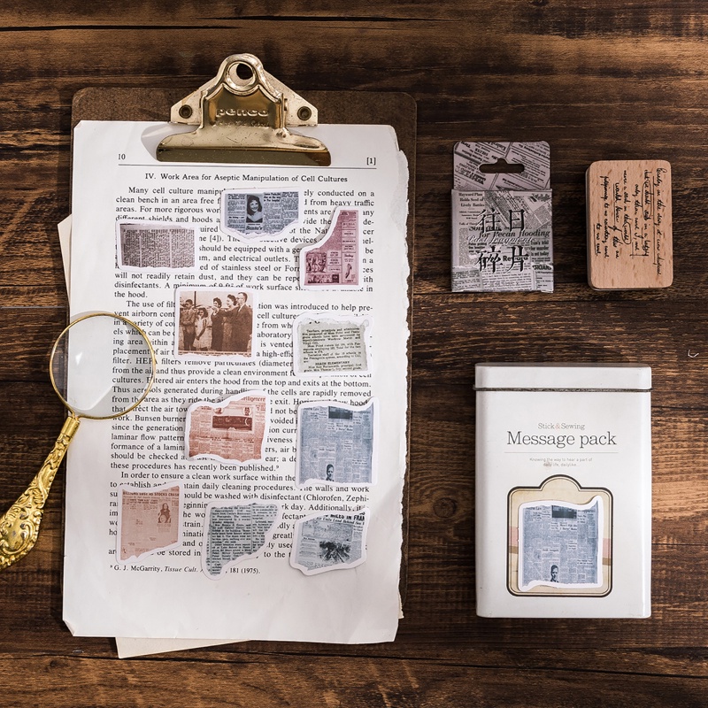 Zican Set 46 Miếng Dán Trang Trí Sổ Tay Phong Cách Retro