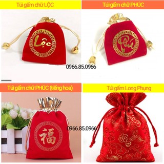 Túi nhung đỏ may mắn cát tường phong thủy