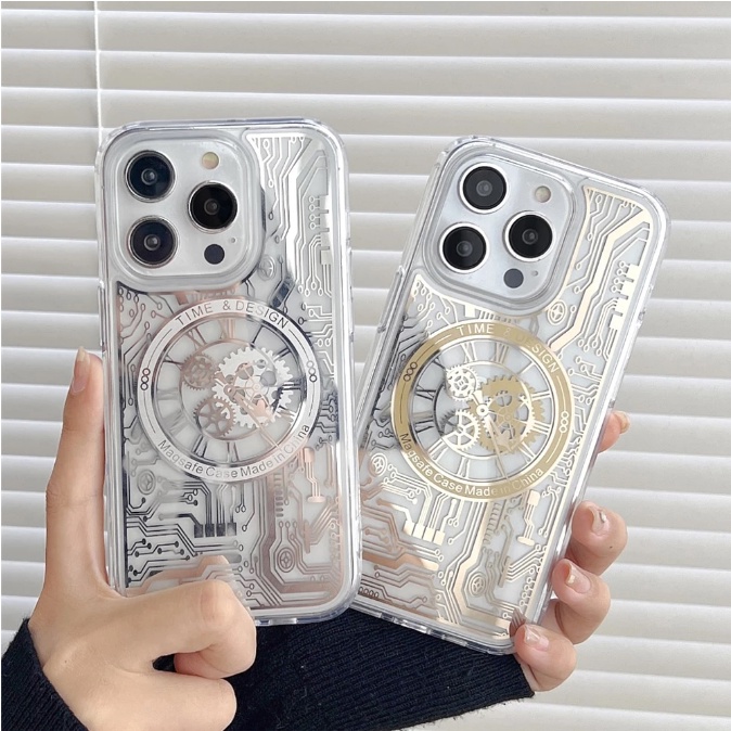 Ốp Điện Thoại Hình Đồng Hồ 3D Trong Suốt Hít Nam Châm Nâng Cao Cho for iPhone 14 Pro Max 13 12 Pro