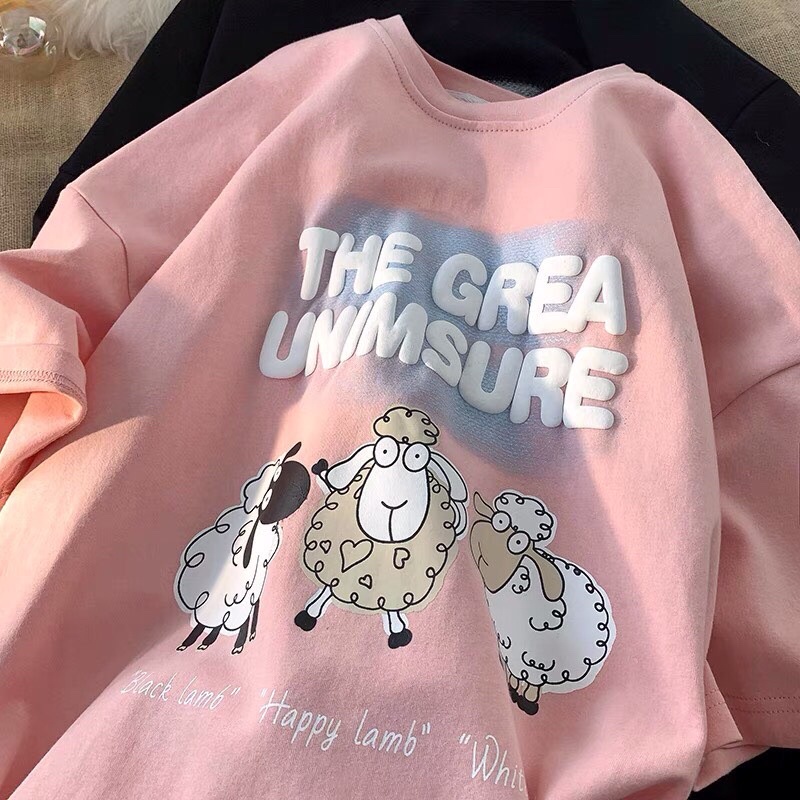 Áo phông nam nữ form rộng 2N Unisex thun cotton in hình 3 con cừu màu trắng/xanh/hồng