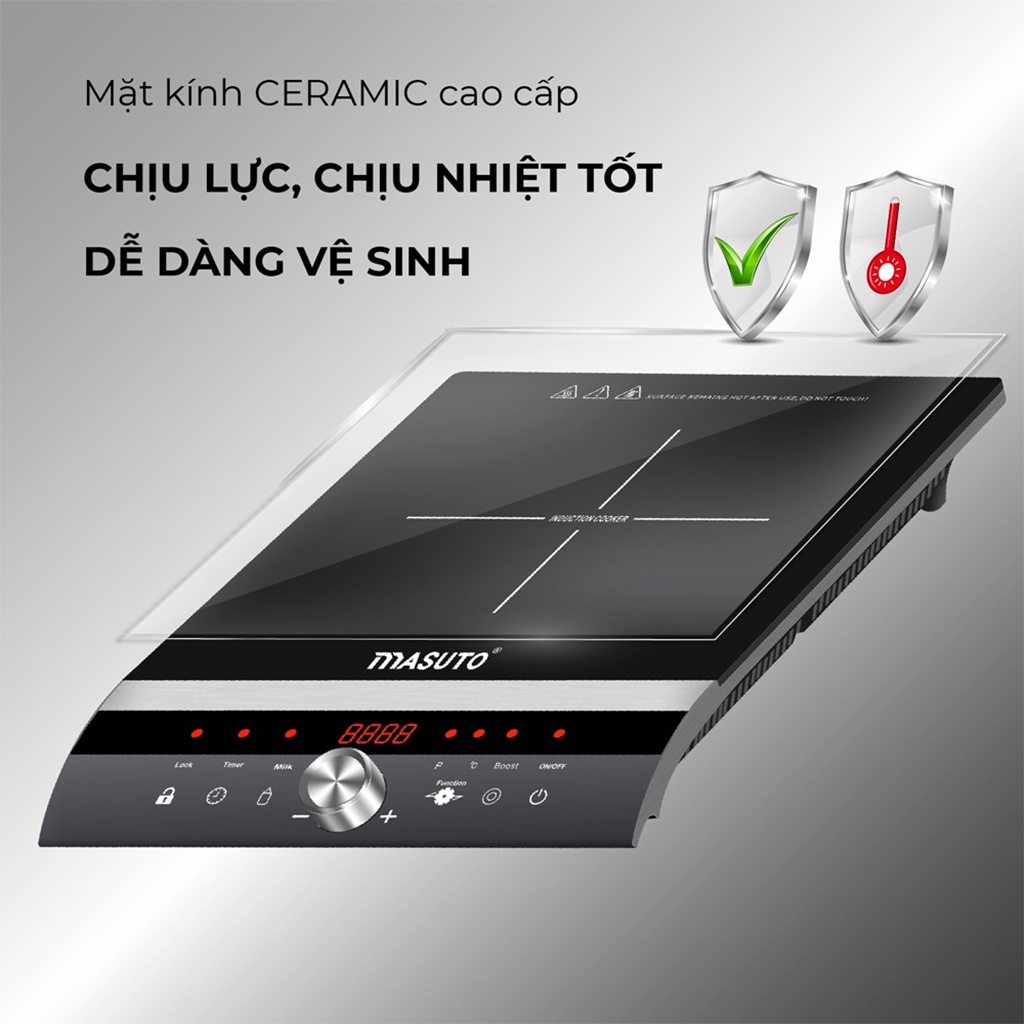 Bếp từ đơn Masuto MS- ID2000 - Bếp từ mặt kính cường lực - Cảm ứng công nghệ nhật bản - Bảo hành 3 năm