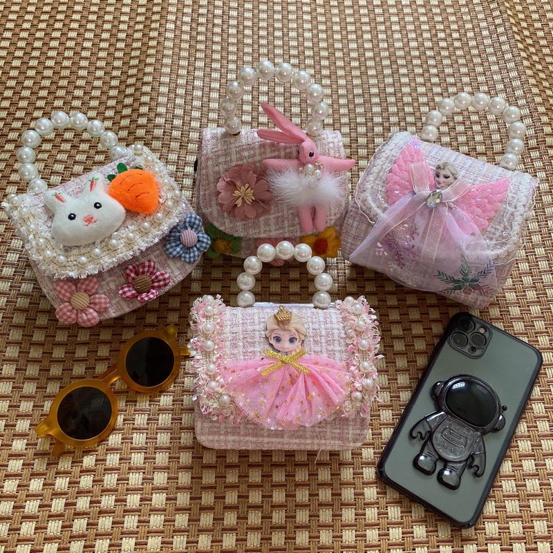 Túi xách mini, đeo chéo đính ngọc trai nhân tạo thời trang xinh xắn cho bé gái