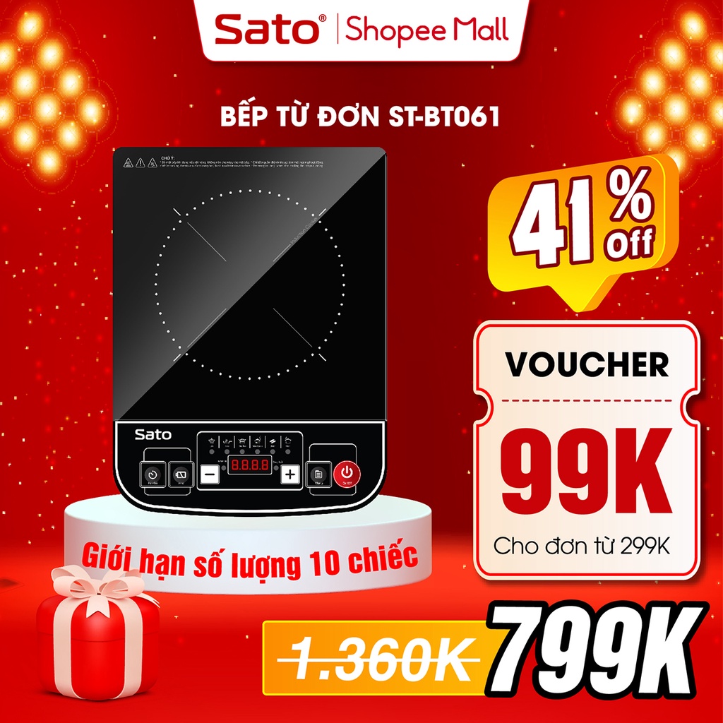 Bếp từ đơn SATO BT061 công suất 2000W, nấu ăn nhanh, mặt kính cường lực chống xước, tiết kiệm điện năng