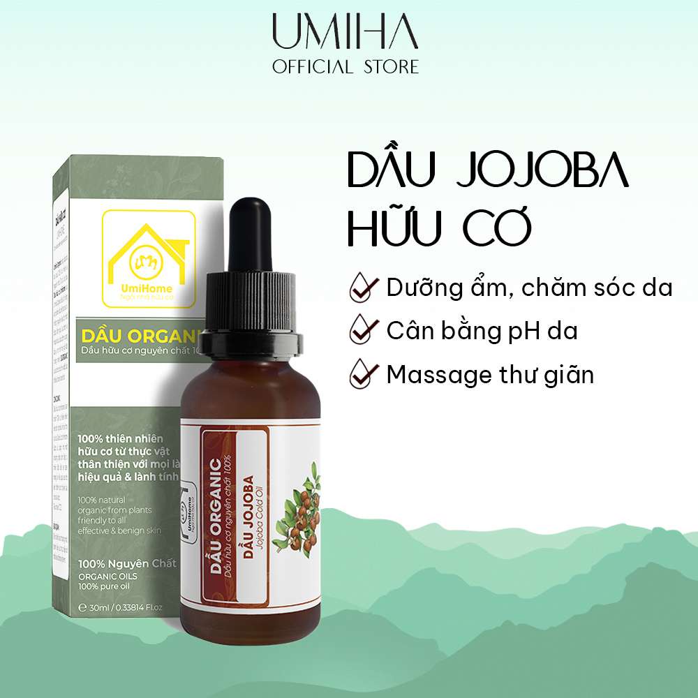 Dầu Jojoba hữu cơ UMIHOME nguyên chất - Dưỡng sáng da, cân bằng độ ẩm da, chống oxi hóa lão hóa, nếp nhăn, ngừa thâm mụn