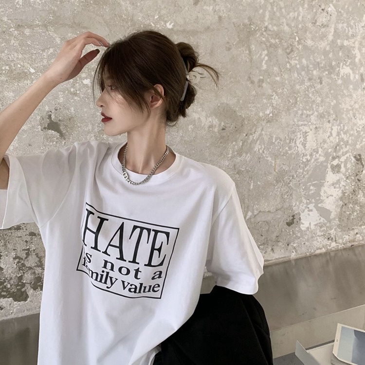 Áo thun XINLANYASHE ngắn tay dáng rộng in họa tiết thời trang Hàn Quốc cho nữ