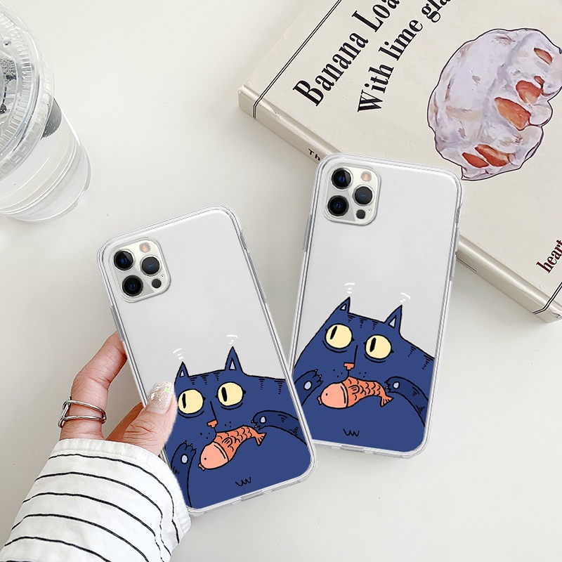 Ốp lưng iphone mèo béo xanh lam hóng hớt siêu cấp cute cạnh vuông cho 6/6splus7/7plus8/8plus/x/xr/xs/11/12/13/14/pro/max