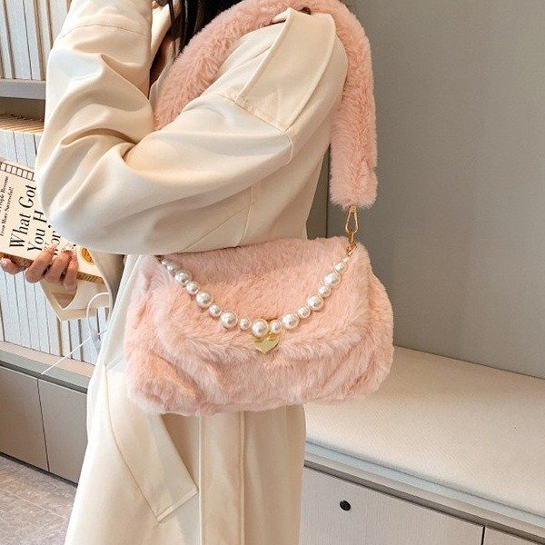 Túi Xách Đeo Vai Lông Thỏ Giả Sức Chứa Lớn Đính Ngọc Trai Phong Cách Mới Chất Lượng Cao Cho Nữ