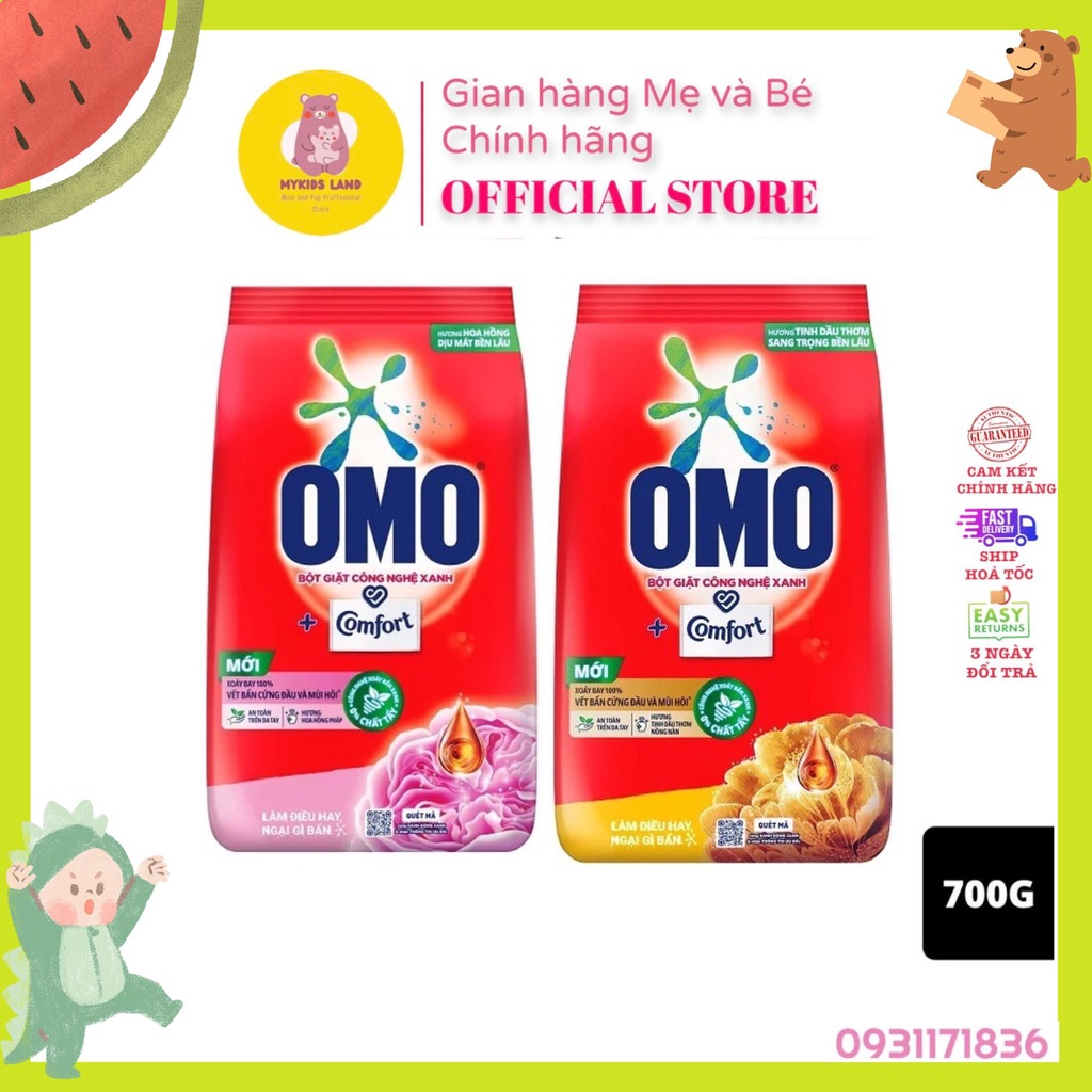Bột giặt OMO Comfort Tinh Dầu Thơm Nồng Nàn Vàng, Hồng 700g Giặt Tay
