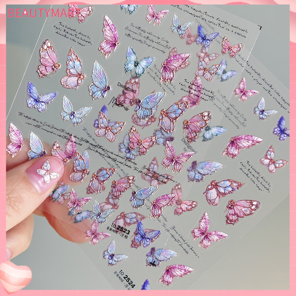 1 Tấm Hình Dán Móng Tay Hình Bướm 5D DIY