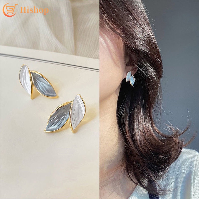 Bông Tai Hình Chiếc Lá Màu Vàng Đơn Giản Thời Trang Cho Nữ
