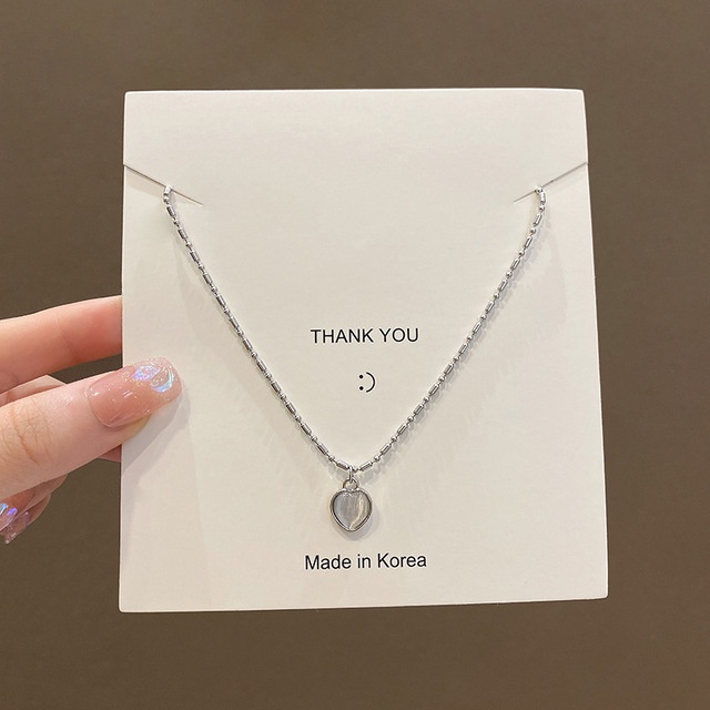 1 Vòng cổ Bạc Mặt Đá Mắt Mèo Đơn Giản Thời Trang Cá Tính Dành Cho Nữ Và Bé Gái