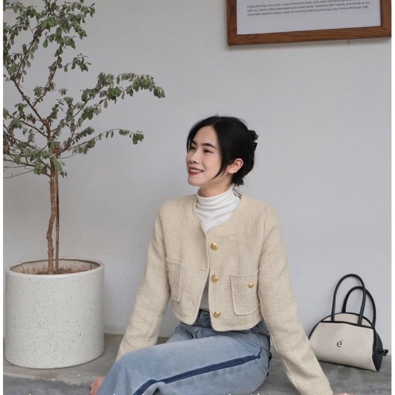 ÁO KHOÁC DẠ DÁNG CROPTOP CÚC ĐỒNG TÚI TRƯỚC”MIAMI”TIỂU THƯ