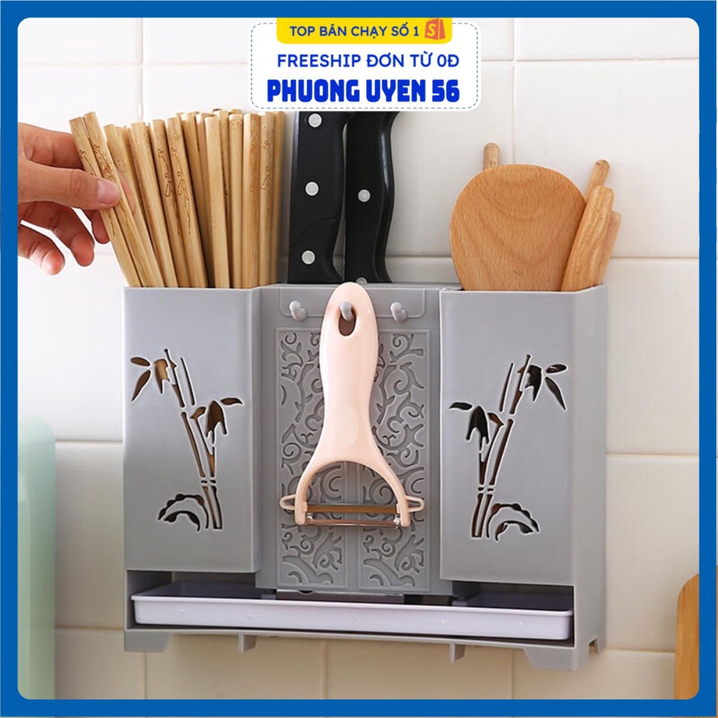 (Video Review) Khay Giá Đựng Cắm Đũa Muỗng Cành Trúc K7 - Ống Kệ Để Cắm Dao Nhà Bếp Dán Treo Tường Đa Năng Cao Cấp