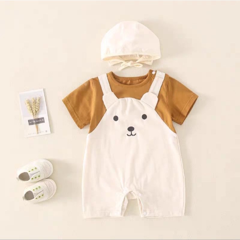 [Vải Thun lạnh] Body đùi liền thân Kèm mũ bodysuit cộc tay cho bé, bộ body bé sơ sinh cho bé 0-12M SLH34