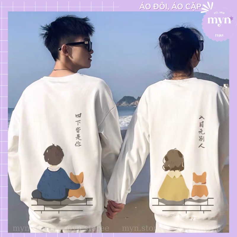 Áo Sweater Cặp Đôi Nam Nữ Tình Yêu, Bạn Thân Hoạt Hình Dễ Thương Chất Nỉ Bông Cao Cấp Form Rộng
