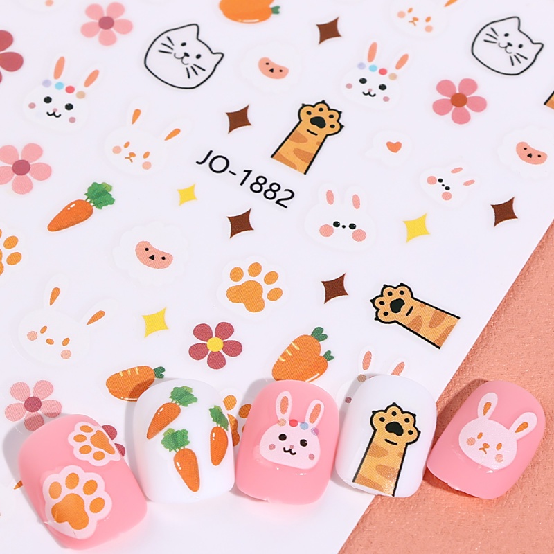 Miếng Dán Trang Trí Móng Tay 3D Hình Gấu / Thỏ / Hoa / Trái Cây Dễ Thương DIY